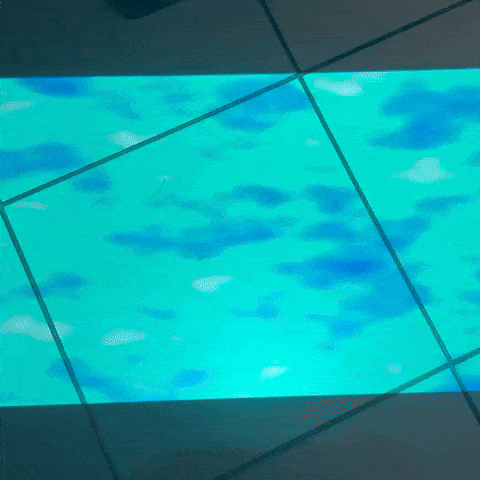 Here we used what we learned in the Projection Mapping with TD workshop to create a square, add a constant top (make the color blue) and then add a noise effect.